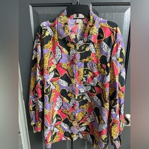 Classic Expressions 100% Silk Paisley blouse Purple, Black and Gold Size: 20W